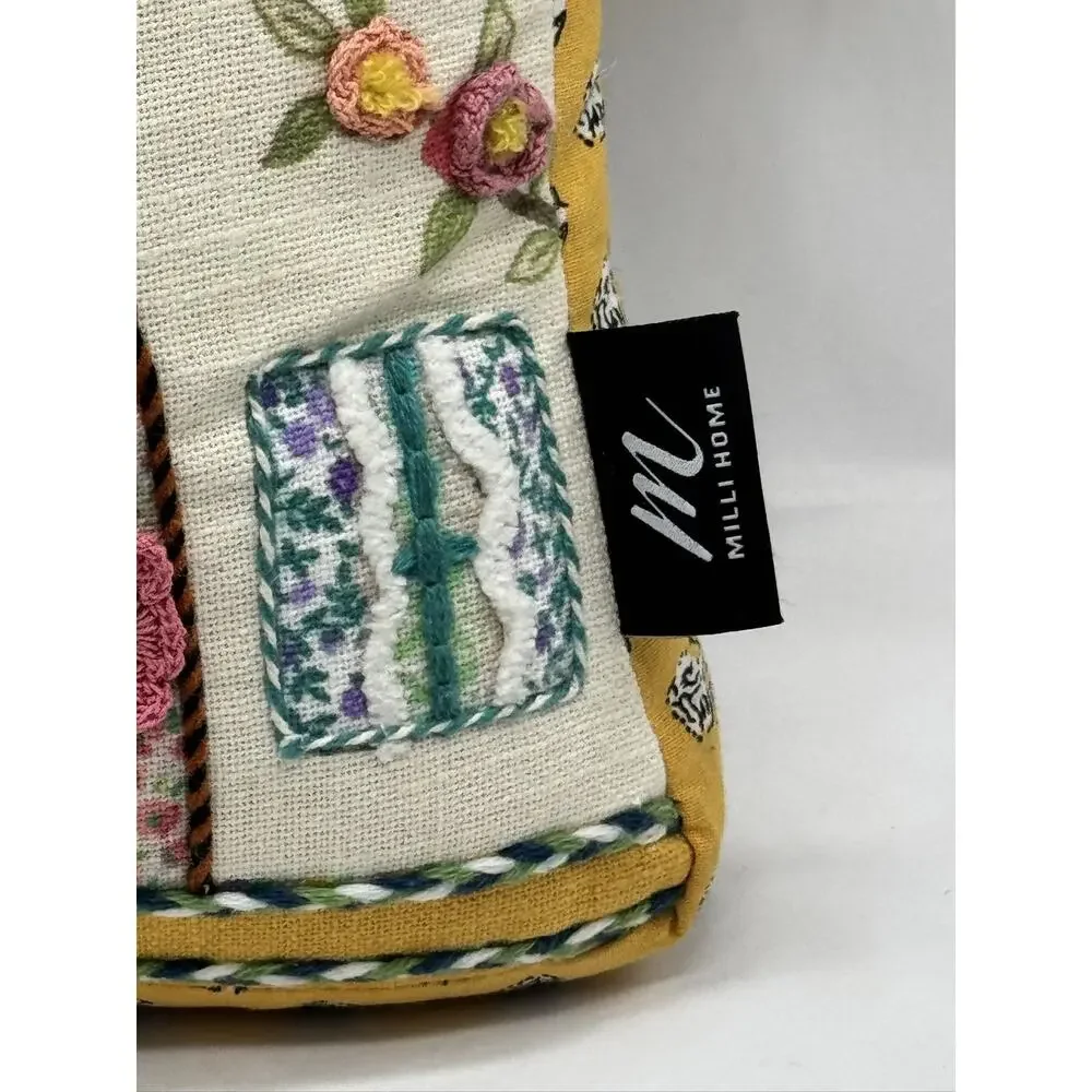 Milli Home Birdhouse Boho Applique Throw Pillow Tassels Multi-color NWOT COTTAGE
